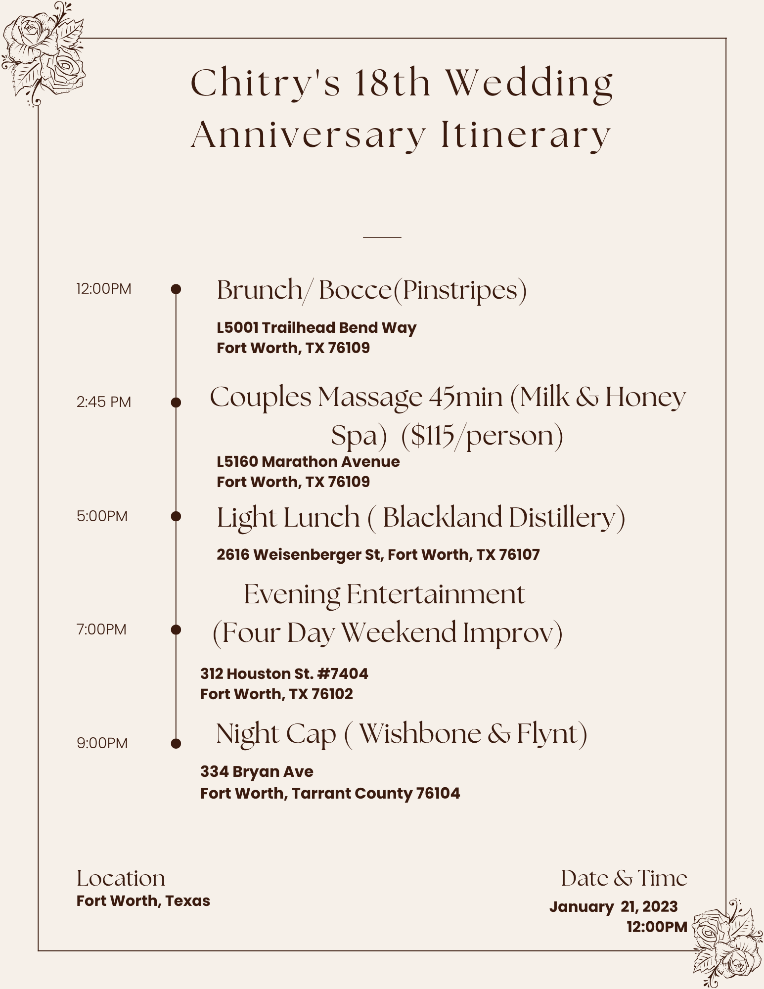 Elegant itinerary planner sample